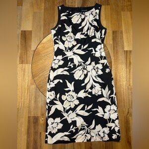 Ann Taylor Silk Black and Cream Floral Midi Dress